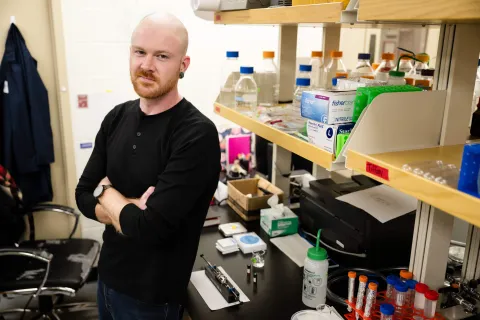 Dane Santa, Ph.D. student in a chemistry lab.