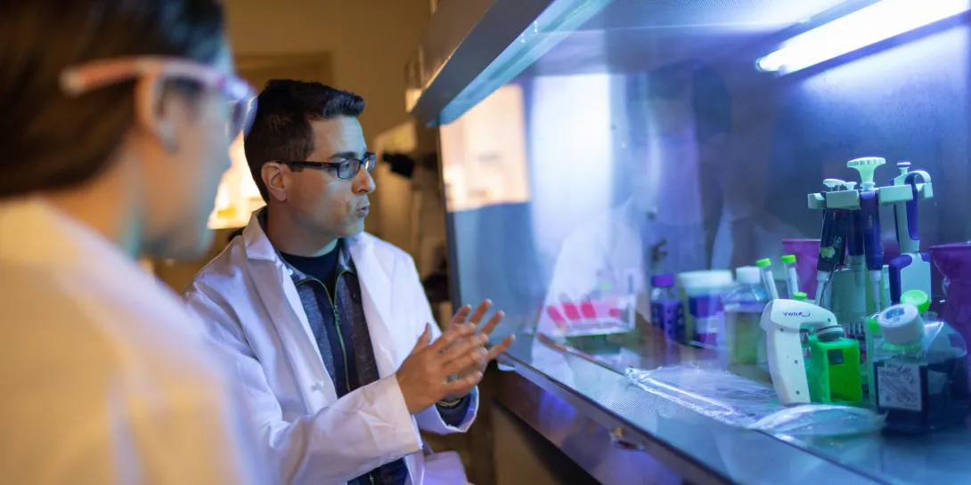 Damien Thévenin instructing a student in his lab.