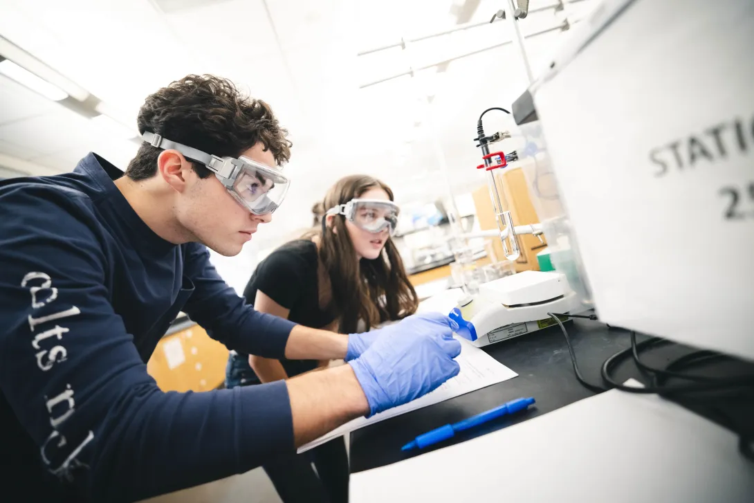 Chemistry students working together in a Lehigh University lab.